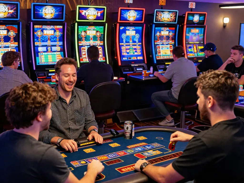 Exciting GEM88 online gaming scene with diverse players enjoying live casino and sports betting.