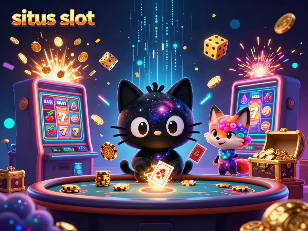 Experience the excitement of situs slot with a cosmic theme featuring a black hole cat and colorful elements.