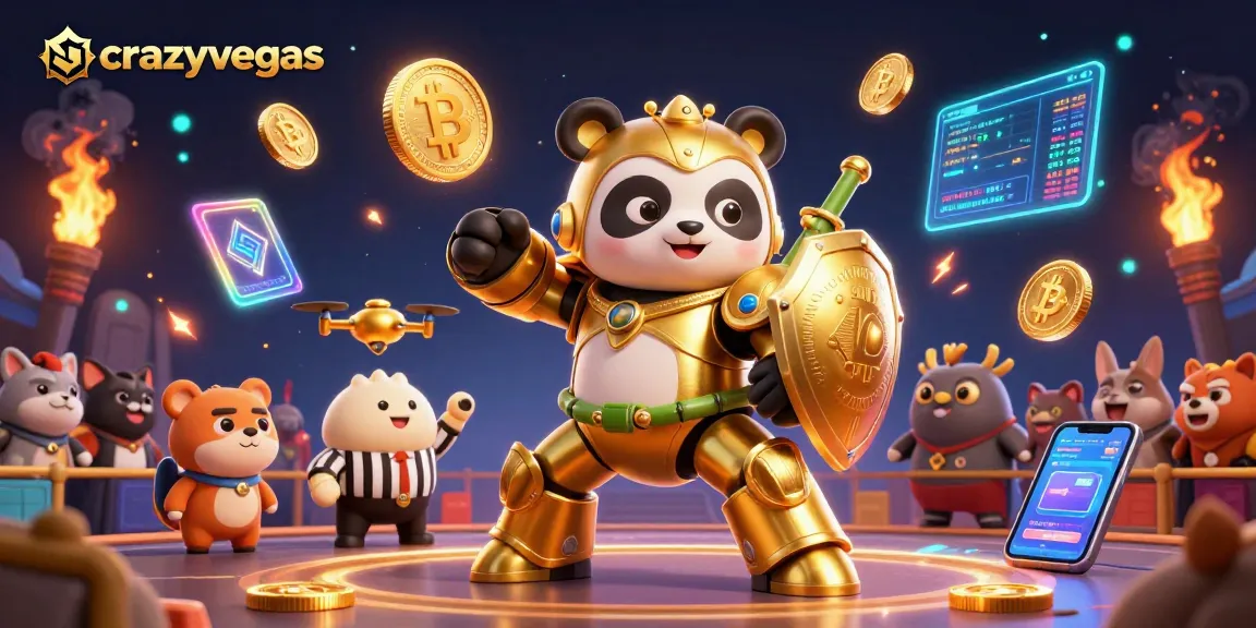 Experience thrilling gameplay at crazyvegas with a vibrant arena featuring a golden panda in action, set against glowing crypto elements.